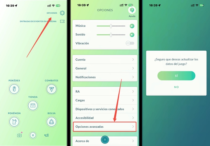 actualizar datos del juego Pokémon GO